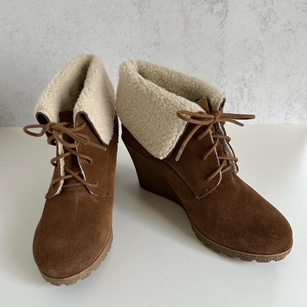 {MIA} Suede Sherpa Wedges